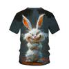 Mens Oversized Casual Sport T-Shirt With 3D Screaming Rabbit Print Round Neck Short Sleeve Breathable Pique Cotton Loose Fit