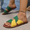 Rome Colorblock Flats Summer New Round Toe Open Toe Cutout Non-Slip Wear-Resistant Plus Size Slippers