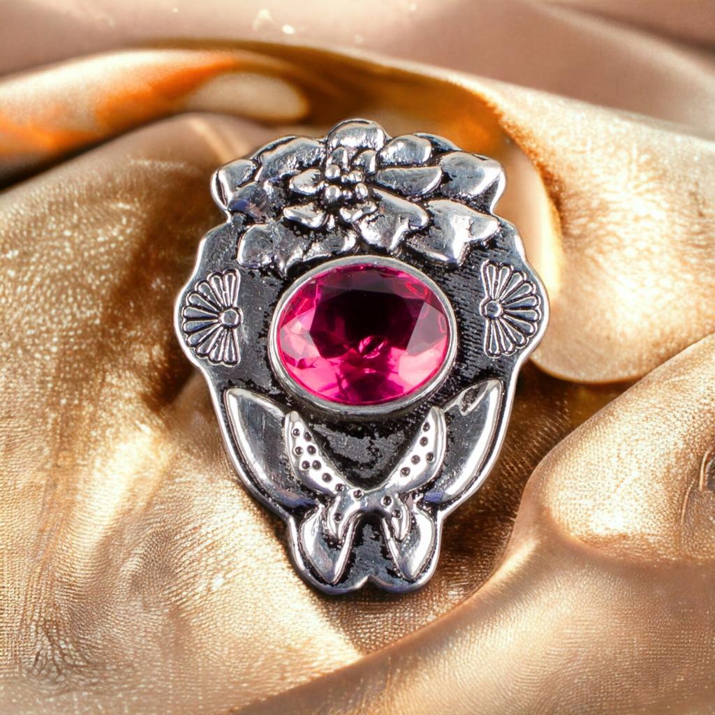 925 Solid Silver Semi Precious Gemstone Oxidised Designer Jewelry Pendant 1.37" CP-6