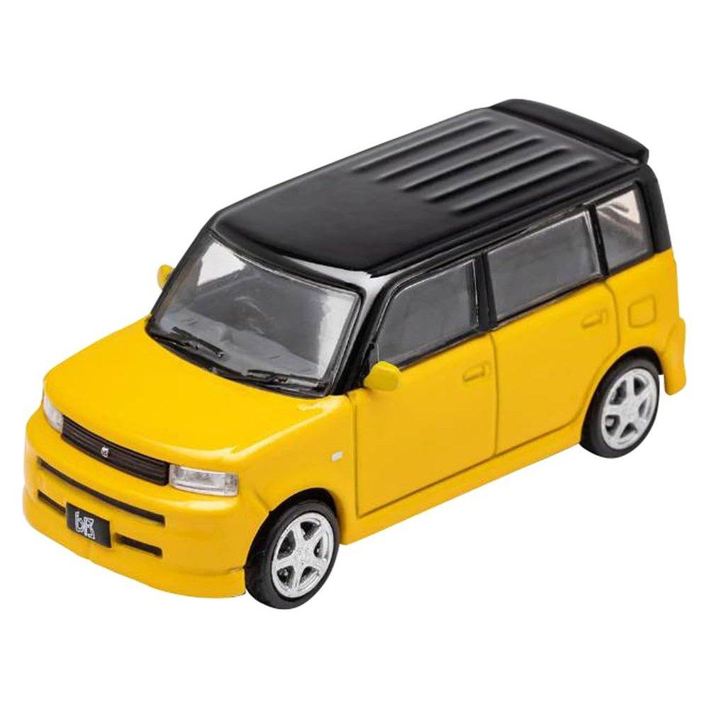 Diecast Team 1/64 Toyota bB RHD Yellow Diecast Model Car Miniature Vehicle with Display Case and Base