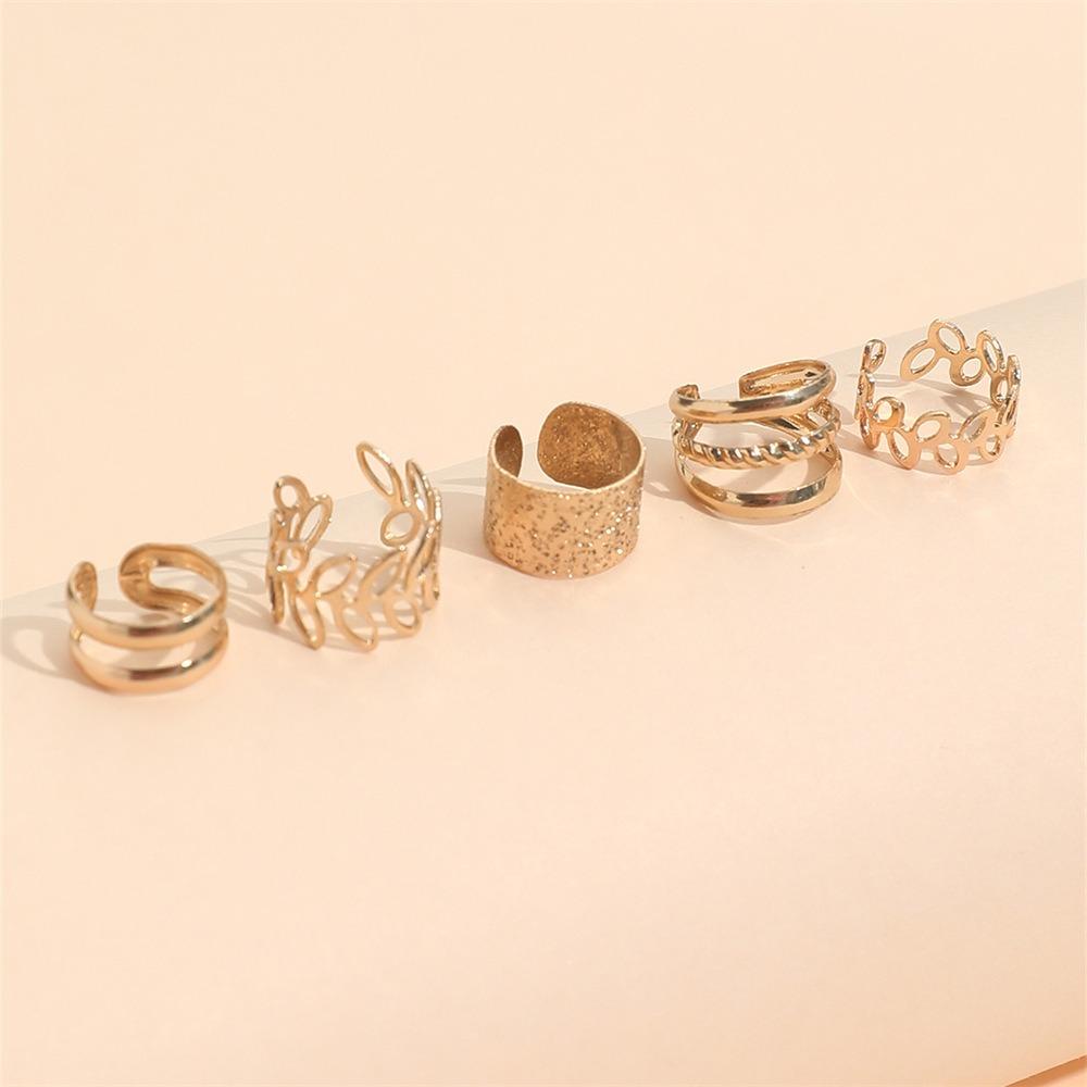 5PCS Retro Multi-element Leaf Geometric Ear Cuff Non-Piercing Ear Bone Clip Men and Women