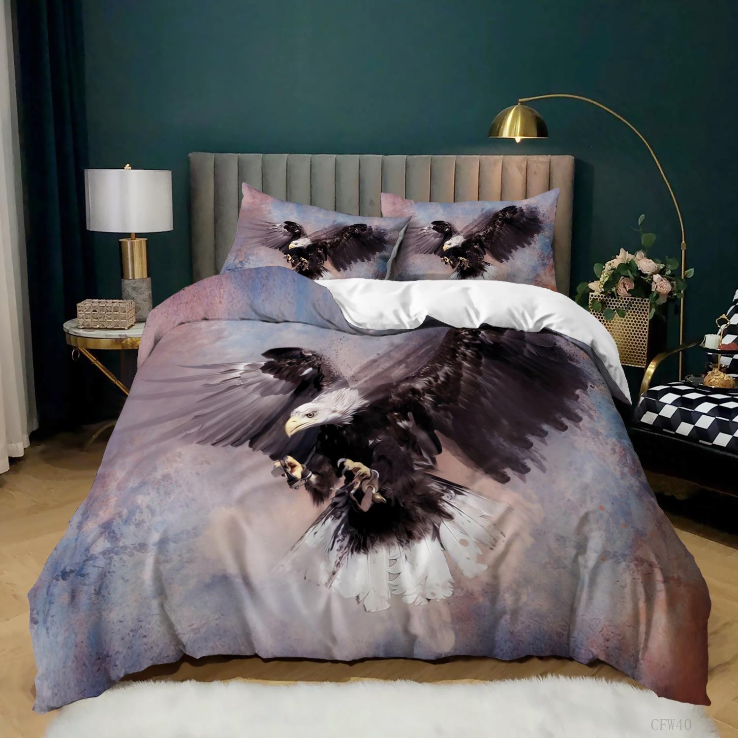 

3D Digital Printing Quilt Cover Eagle Three-Piece Set Sanded Bedding Pillowcase 135 * 200 (two-piece set)