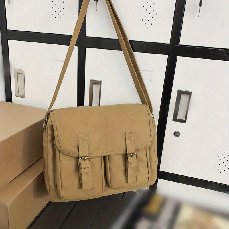 მარტივი ვინტაჟური მესენჯერი მხრის ჩანთა, უნისექსის მსუბუქი ბალთით დეკორი მხრის ჩანთა, რეტრო შემთხვევითი კვადრატული ტილოს ჩანთა სკოლისთვის