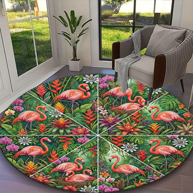 1pc Desert Flamingo Glow Rug, Digital Printed Home Chair Sofa Mat, Durable Office Round Carpet, Beautiful Festival Decorations