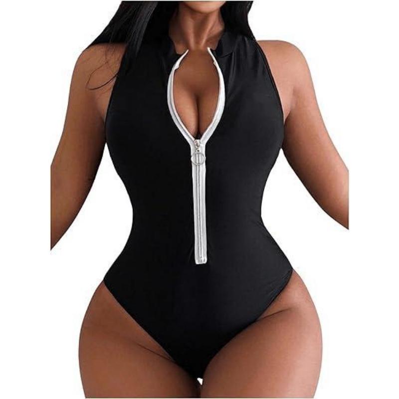 Women S One Piece Bikini Swimsuit Front Zipper Fashion Swimwear