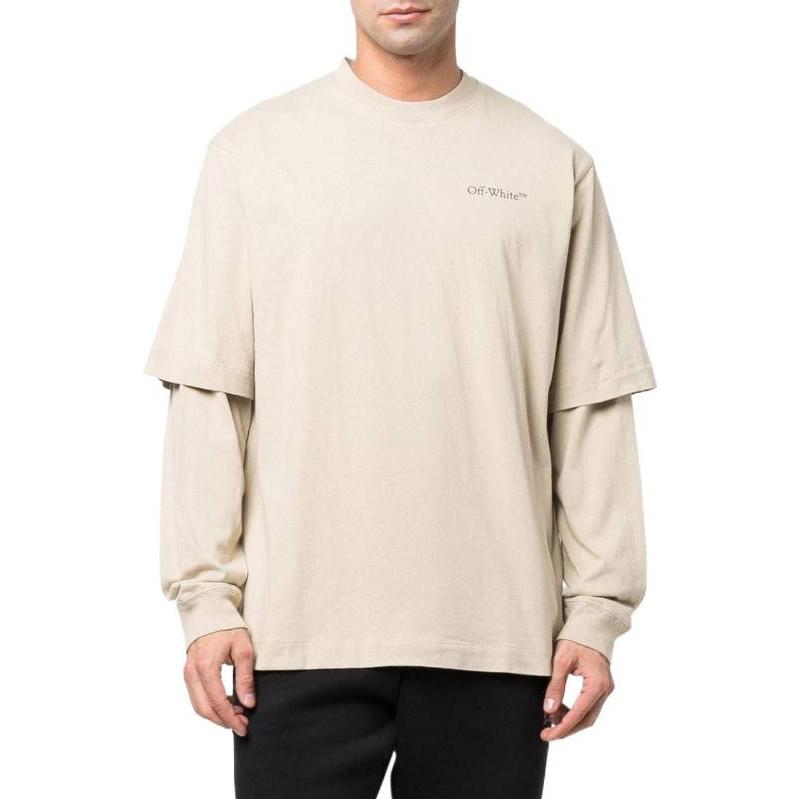 Off-White Caravag Arrow Logo Double Sleeve Longsleeve Beige Men Streetwear OMAB068S22JER0011710