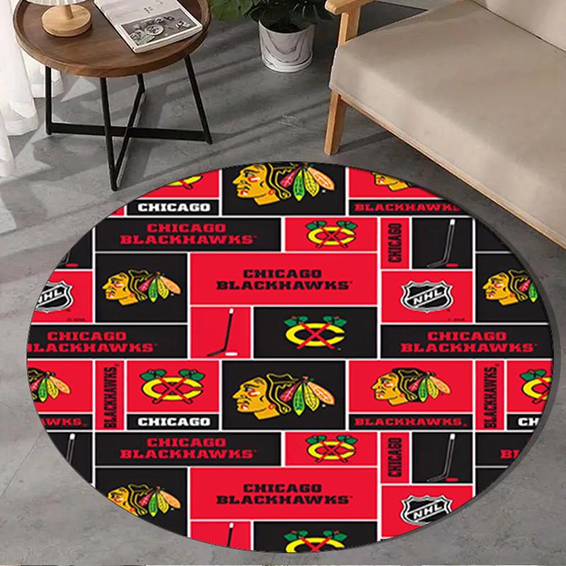 1PC Chicago Hockey Round Rug, Non-slip Chair Mat, Home Decor, Circle Carpet Perfect for Office, Bedroom, Living Room,Christmas gift