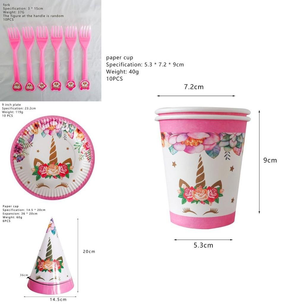Wreath Unicorn Kids Birthday Party Supplies Colorful Tableware Plates Cup And Forks