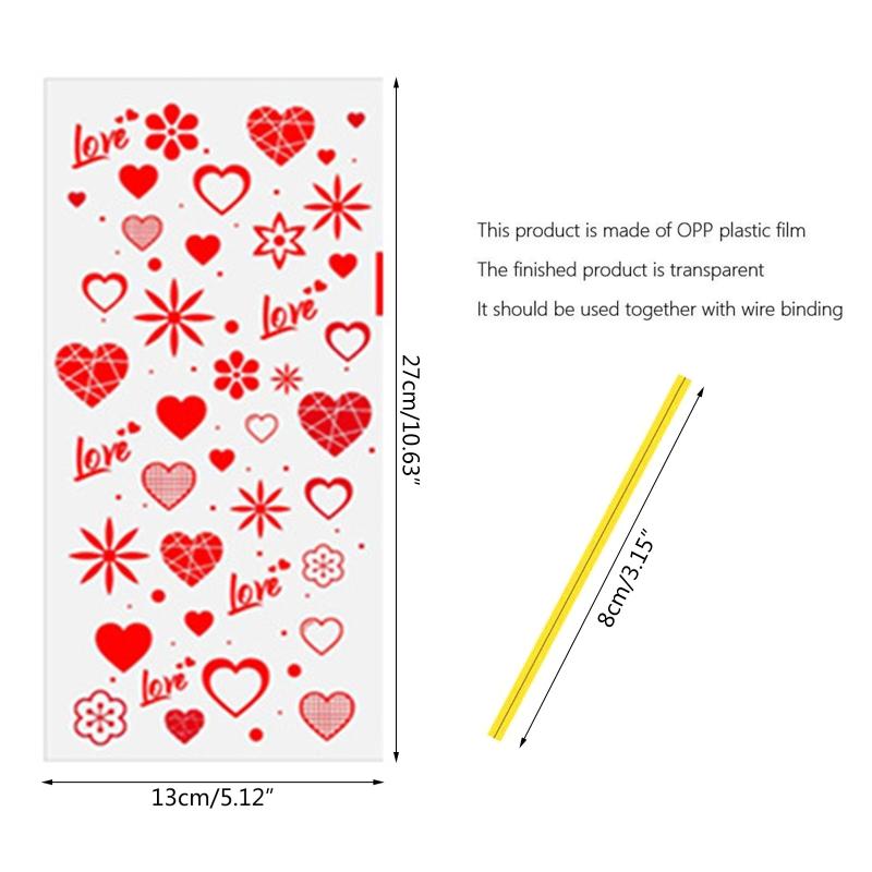 100 Stück Zellophantüten in Herzform zum Valentinstag mit Drehverschlüssen, für Feiertage, Leckereien, Schokoladentüten, Kekstüten, Geschenke