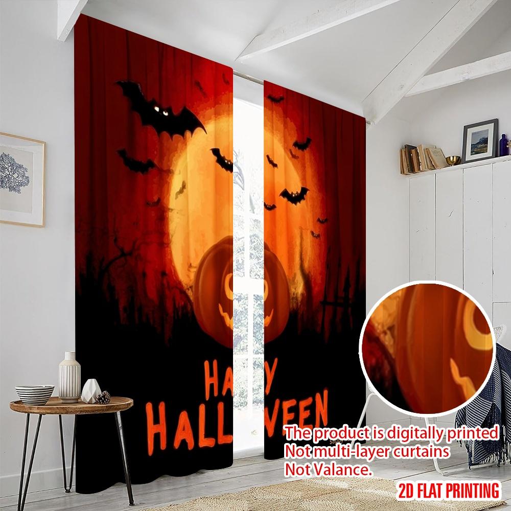 2pcs,2D Plane Printing Print Curtains A Variety of Halloween Pumpkin Durable 100% Polyester Fabric (without Rod) Decorations For