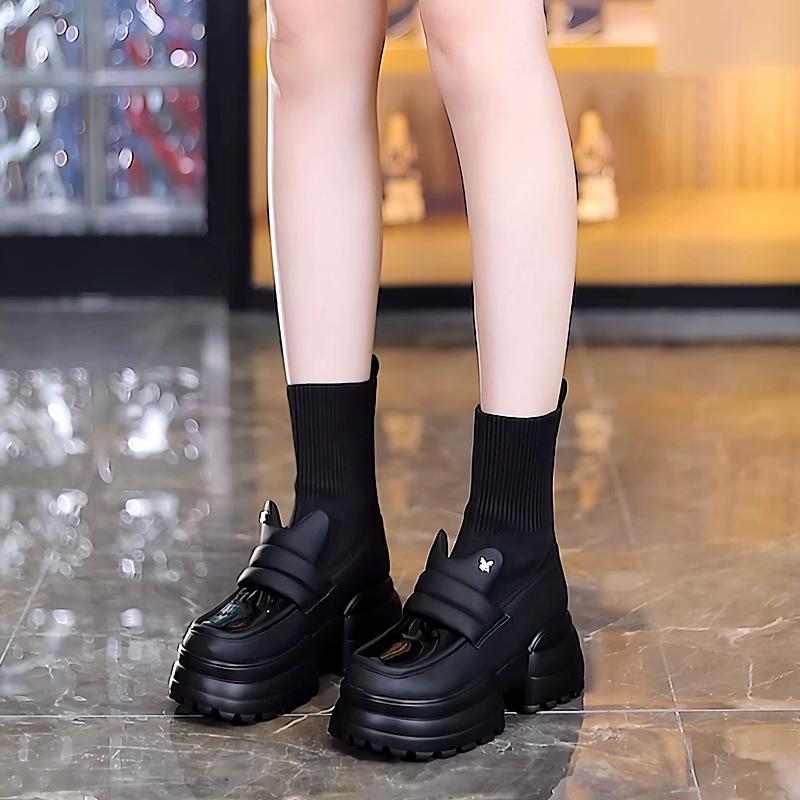 Thick-soled inner height-increasing short boots women's spring and autumn single boots women's new muffin small high-heeled socks boots women