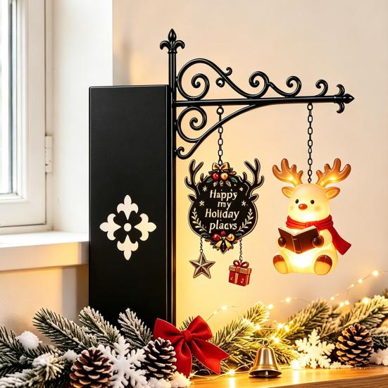 Battery Operated Reading Light Christmas Library Lantern, Mini Decorative Bookshelf Lamp, Vintage Metal LED Miniature Lamp for Bookshelves Night with