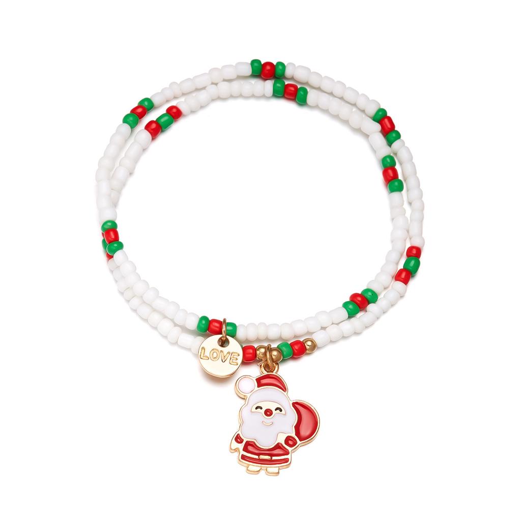 New Hot Snowman Santa Claus Crutch Wreath Pendant Multicolor Rice Beads Bracelet for Women Merry Christmas Zircon Gifts