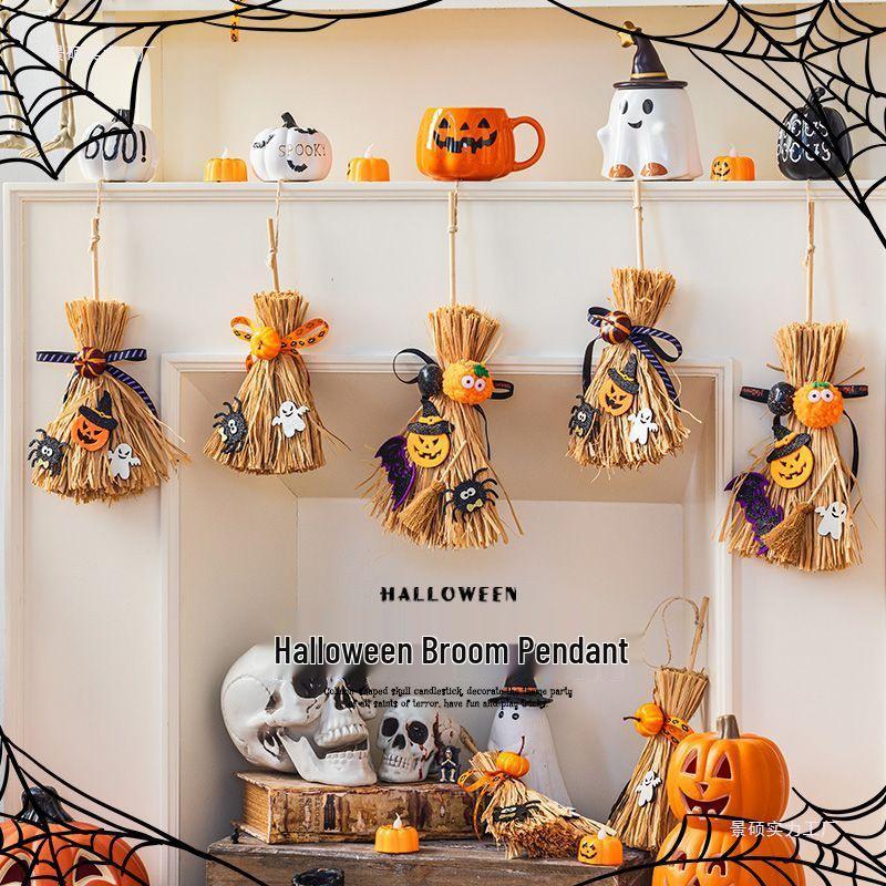 Halloween Broom & Ghost DIY Scene Decor: Pumpkin Pendant for Party, Bar, or Kindergarten