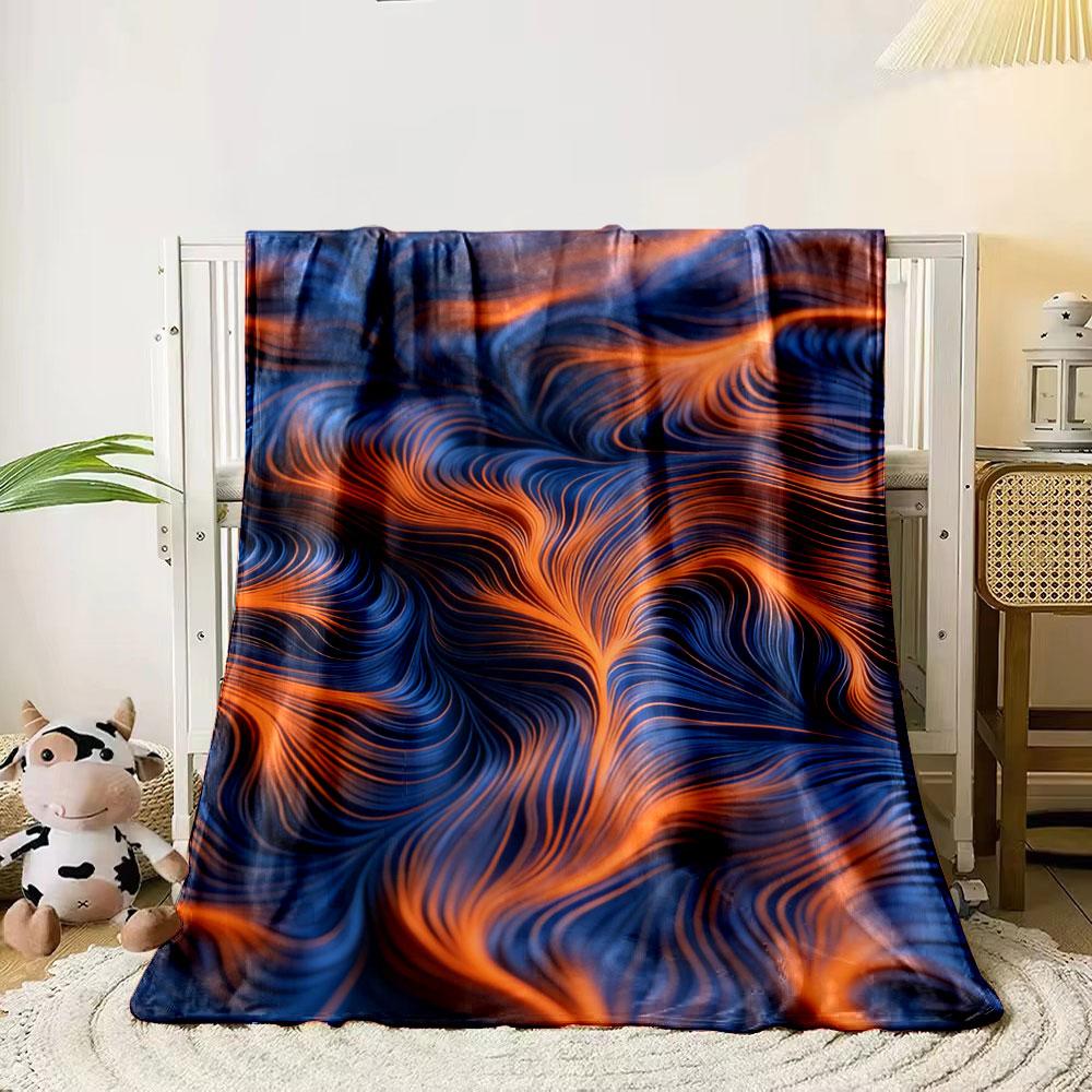 Flowing, Wavy Lines Merging Orange and Blue Hues with a Textured Effect. for All Seasons Blanket Lunch Break Throw Gift