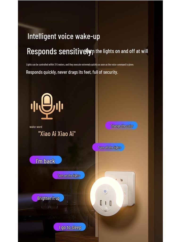Multifunktionaler USB Smart Voice Cube: Kabelloses Nachtlicht & Steckdosenleiste für Zuhause oder Büro