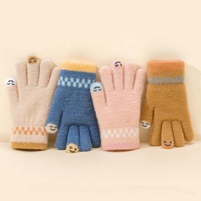 Autumn and Winter Warm Student Five-finger Plush Gloves Knitted Finger Cartoon Smiley Face Simple Plush Cycling Gloves