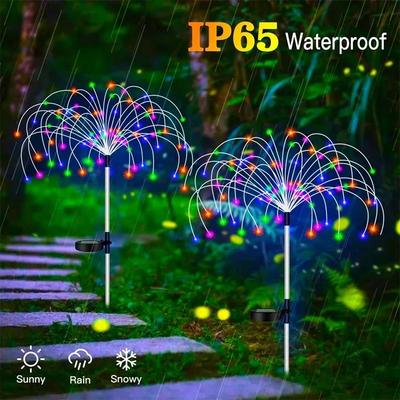 Weihnachts-Außen-LEDs - IP65 Wasserdicht mit 8 Beleuchtungsarten, Solare Terrassenleuchten, Feuerwerk Blume Landschaftsleuchten für Hof Rasen Weg