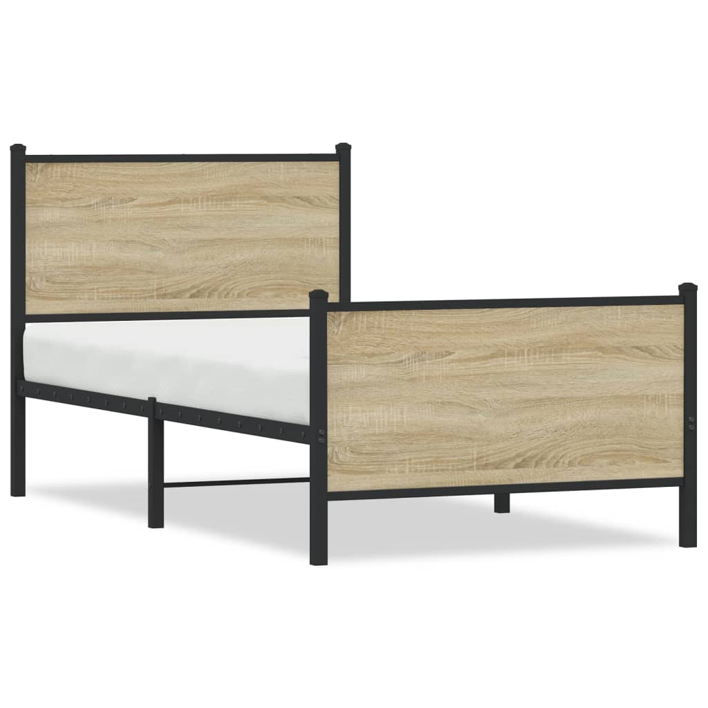 Metal Bed Frame without Mattress Sonoma Oak Finish 90 x 200 cm