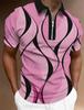 Men's Zipper Polo, Collar Polo Shirt, Golf Shirt, Graphic Print, Geometry, Linear Opening, Short Sleeve, Zipper Clothing Top