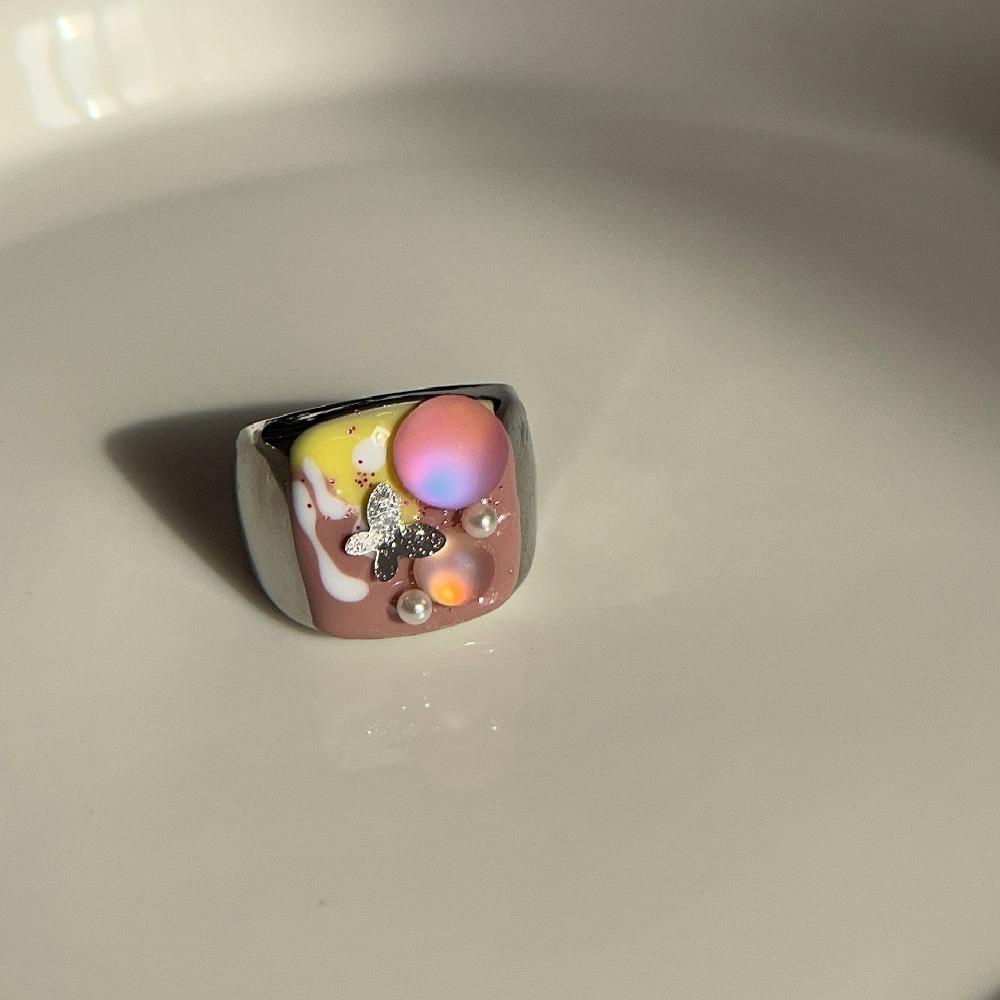 Geometric Enamel Love Heart Ring Open Ring Irregular Enamel Ring Painting Ring  Women