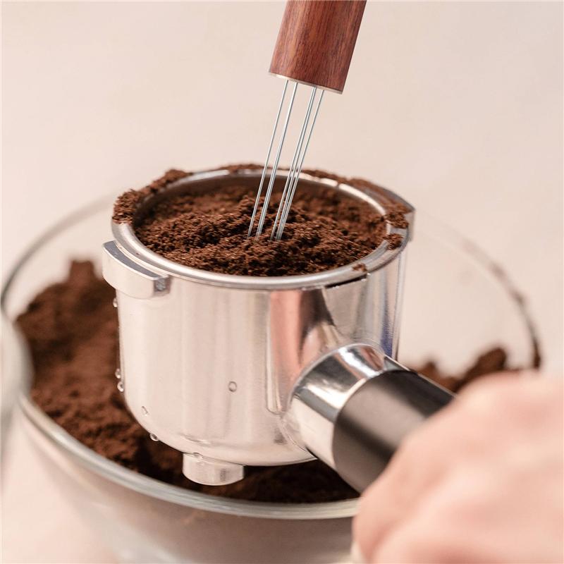 B69A WDT Tool Espresso Coffee Stirrer Espresso Distribution Tool Portable Espresso Distribution Tools ,6 Needles Rosewood Color