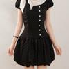 Thousand Gold Wind Bow Polka Dot Dress Women's Summer Retro Small Man Waist and Thin Temperament Fluffy Short Skirt