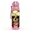 1PC Red Skull Rose Ornate Print 750ml Color Plastic Sports Water Bottle Leakproof Flip Straw Lid Suitable for Sports Office Home Use