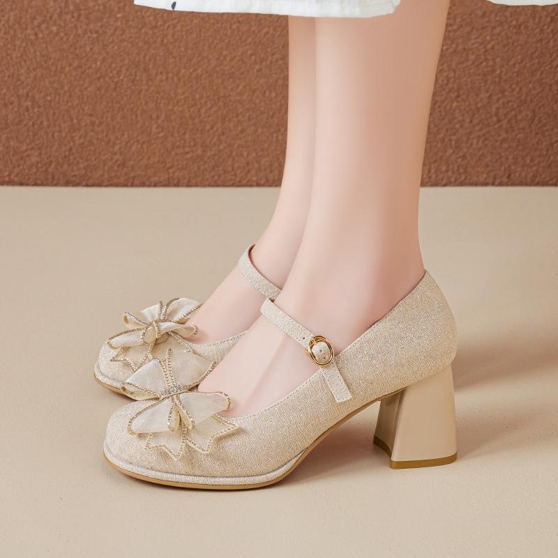 Augustine Mary Jane Women's Shoes 2025 New Summer French High Heel Small Leather Shoes Thick Heel Shallow Temperament Single Shoes