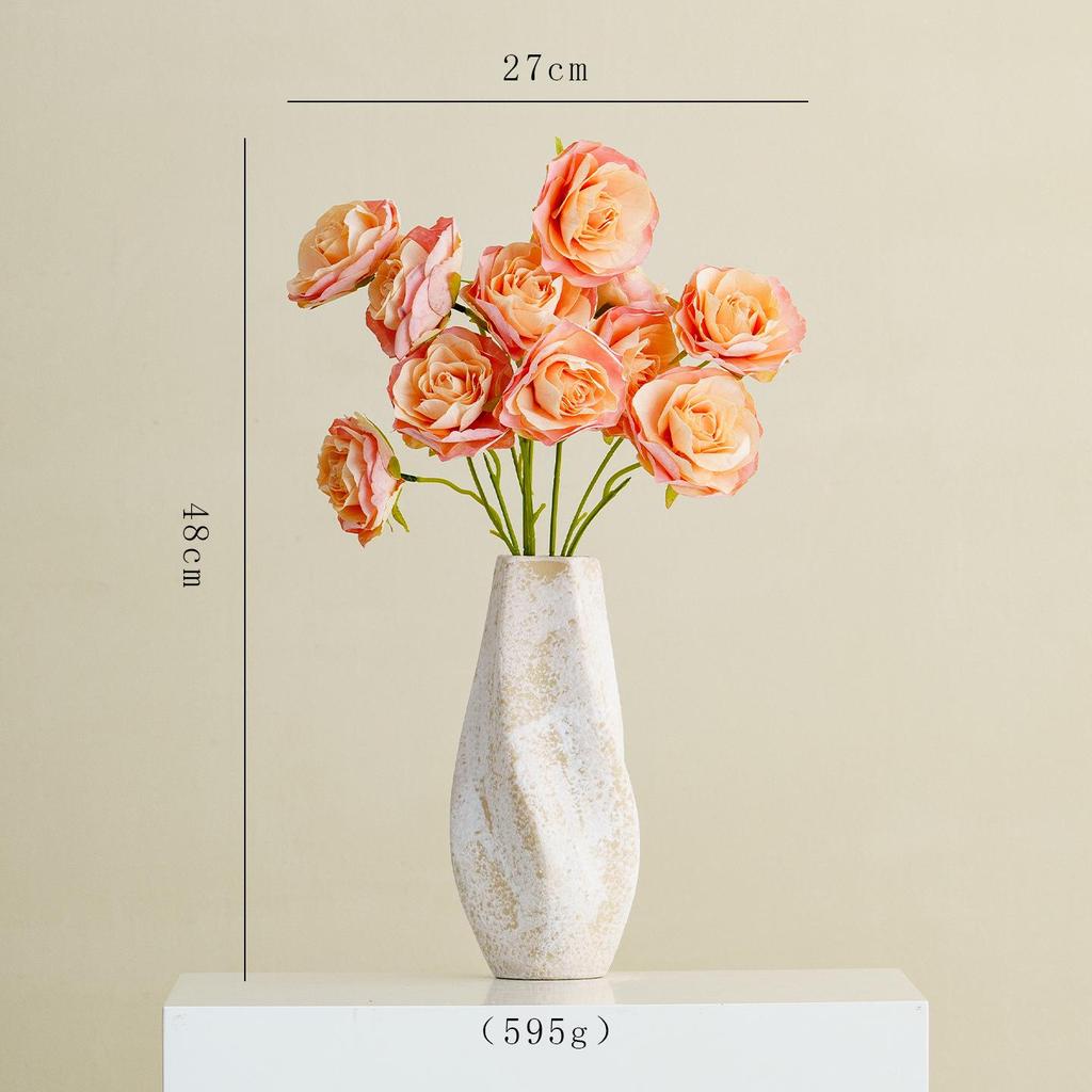 Shu Men Wabi-Sabi Stil Keramikkrug: Retro-Musterung, verwitterte Textur, Trockenblumen-Vase für Wohnzimmer- oder Esstisch-Dekoration