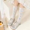 Girls Over The Knee High Socks Retro Stripes Hollow Mesh Cute Bowknot Princess Baby Kids Long Stockings