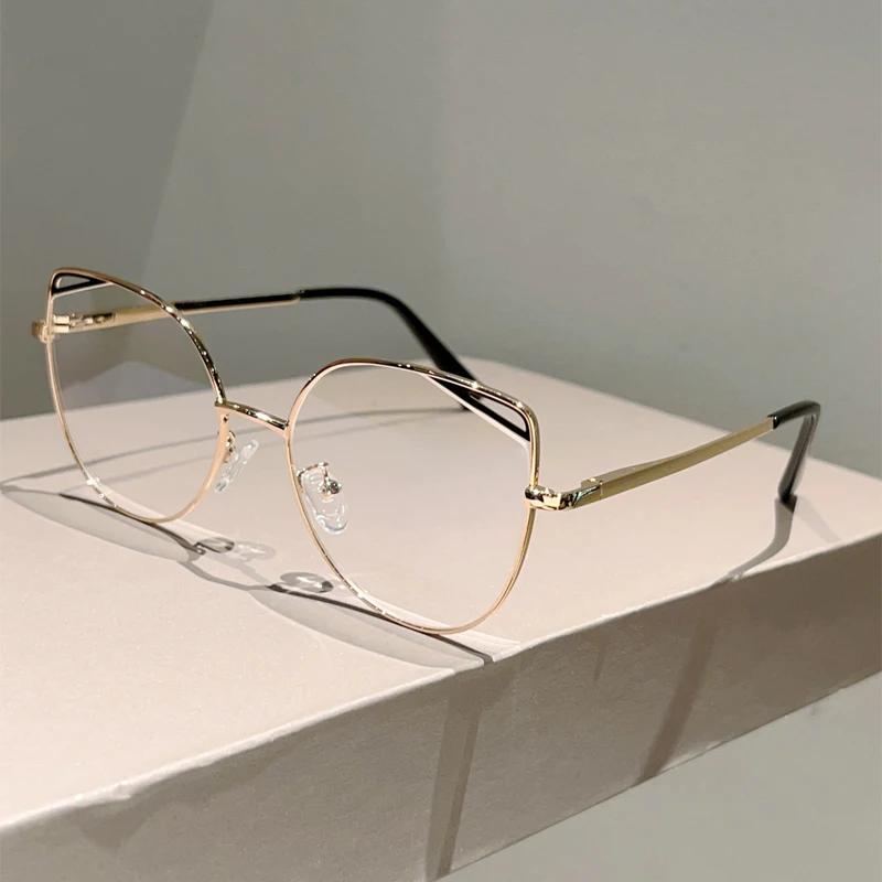 Oversized Cat Eye Glasses Women New Vintage Metal Rim Blue Light Blocking Eyeglasses Trendy Fashion Design Optical Frames