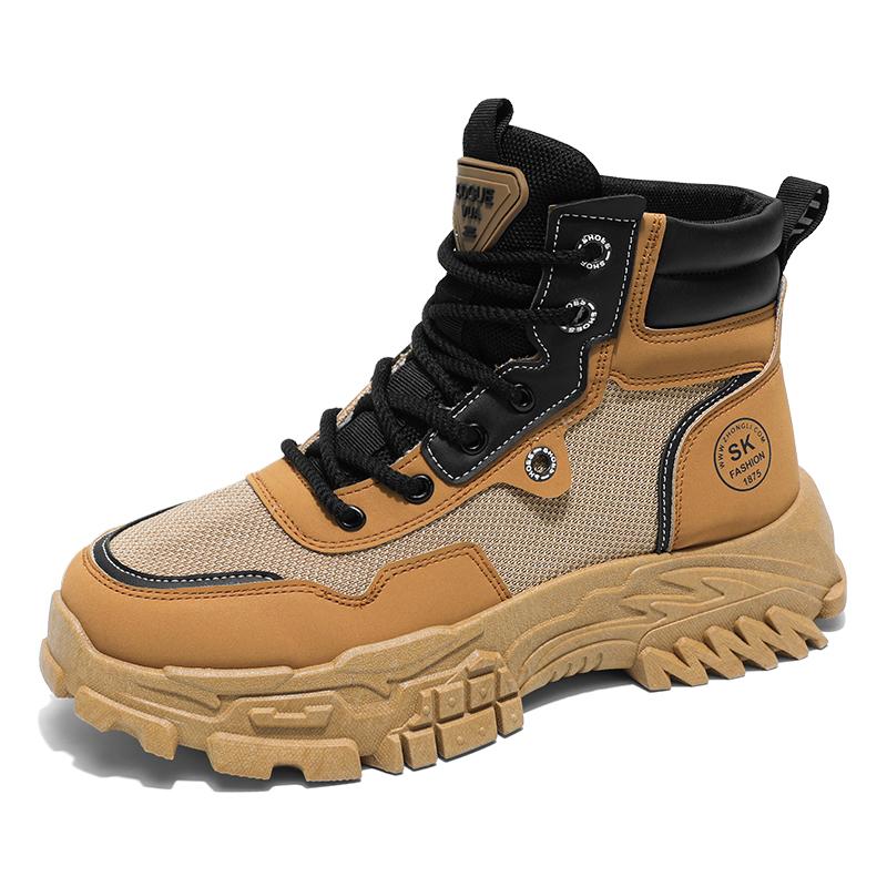 Spring Fashion Men Motorcycle Boot Comfort Breathable Yellow Men's Boots Platform Work Boots Man Ankle Boots Botas Para Hombre