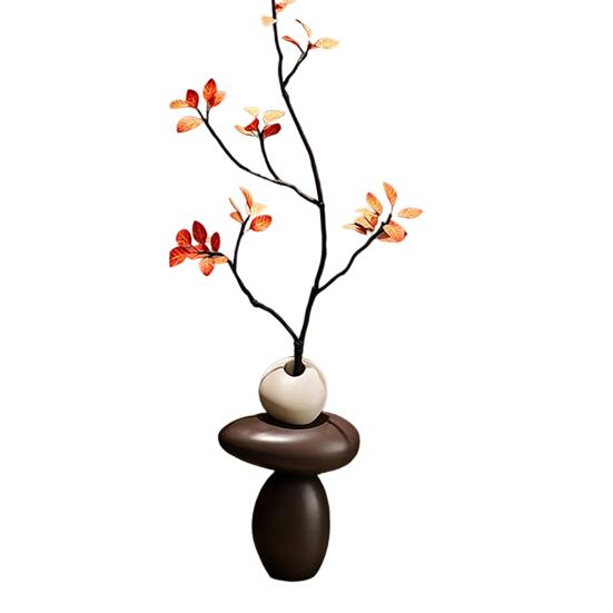 Stacked Rocks Shaped Vase with Artificial Branch Resin Small Decorative Vase Boho Modern A коричневый