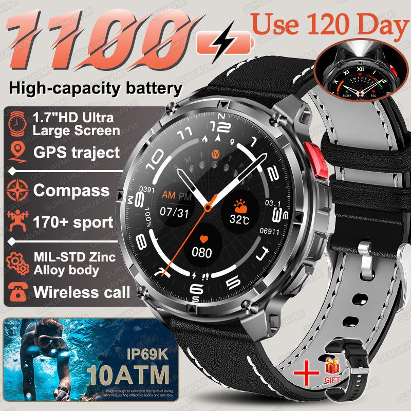 New Military 1100mAh Big Battery Outdoor Smart Watch Men GPS Path Compass 10ATM Waterproof Call AMOLED HD Sport Smartwatch