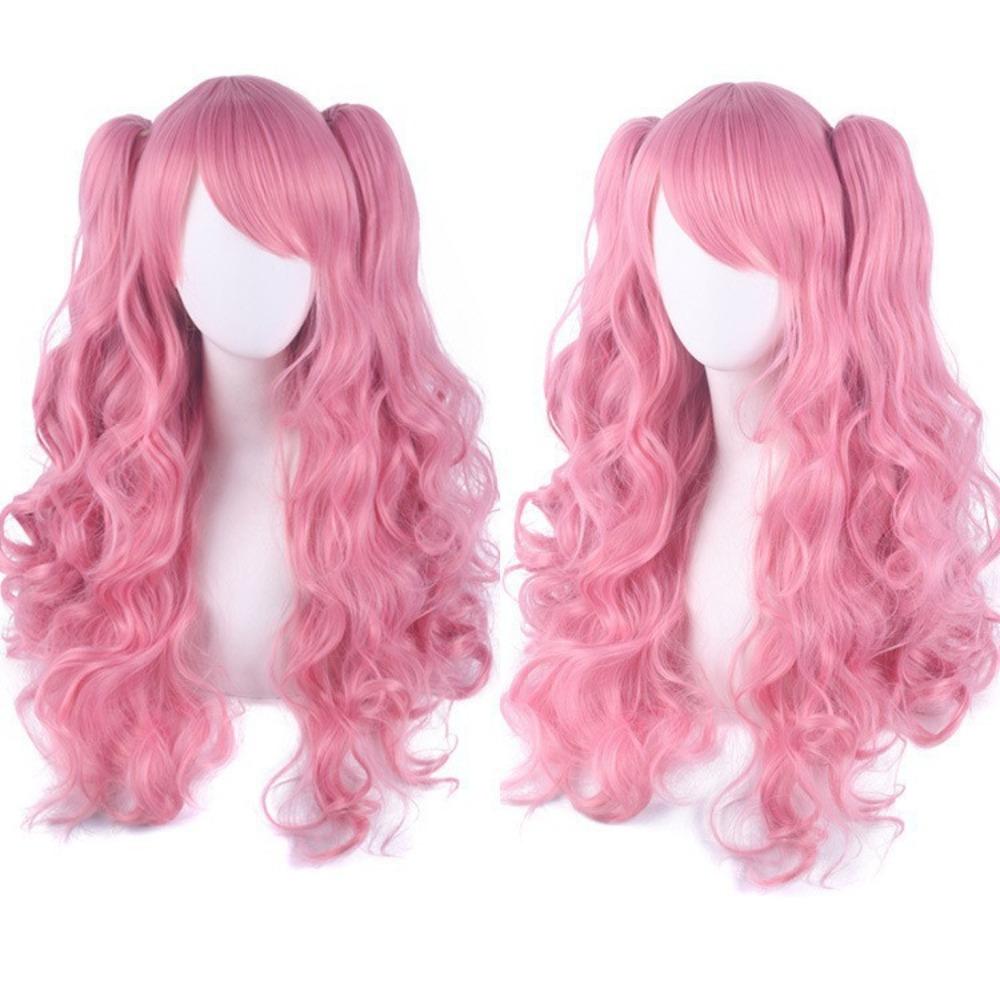 80cm Long Curly Cosplay Wig with 2 Ponytails Women Layered Wigs Pink Blue Gold Curly Wigs  Carnival