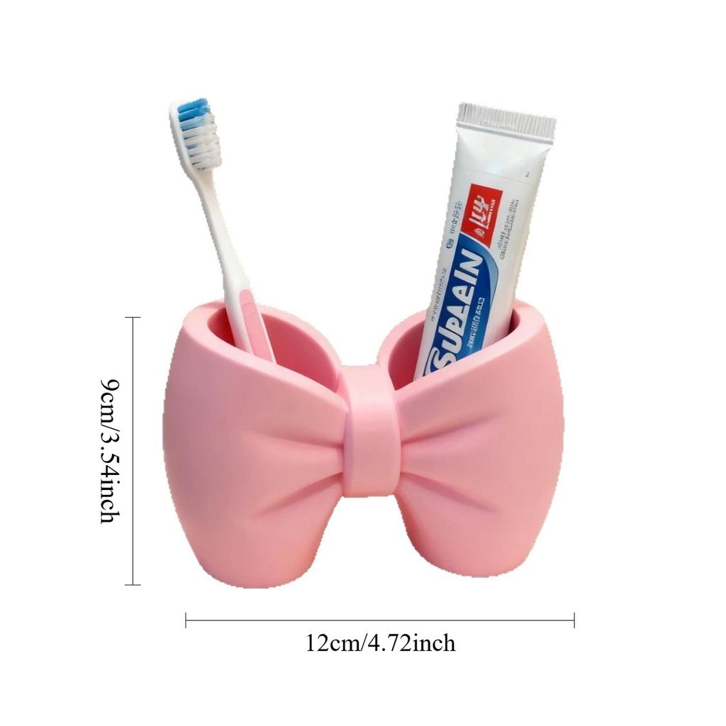 New Creative Bow Pen and Toothbrush Holder | Plastic, Freestanding, Ideal for Bedroom and Bathroom Decor, Bathroom Accessories