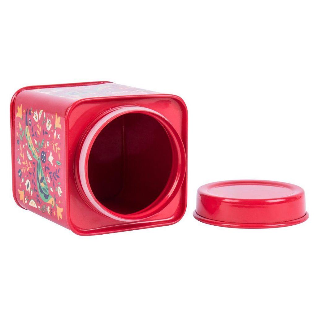 Dark Red Storage Tin 300ml – Airtight Multipurpose Metal Container for Kitchen Storage of Tea