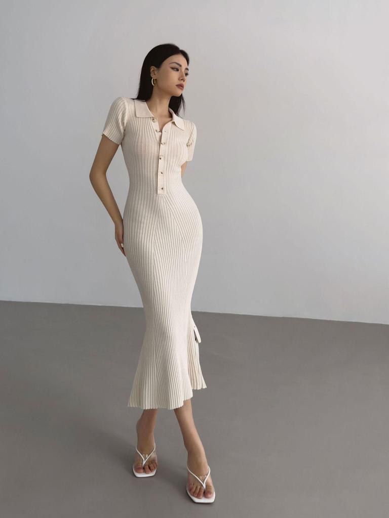 Royal Style Knitted Fishtail Dress: Women's Slim Polo, Short-Sleeve, Autumn/Summer