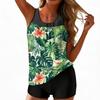 Women’s Tankini Swimsuit Two Piece Set with Floral Leaf Print Sleeveless Top and Boyshort Bottoms for Beach Pool Wear