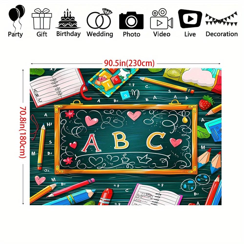 Back To School Polyester Banner - ABC Chalkboard Design & Stationery Pattern Multipurpose Occasion Decoration (1 Piece)
