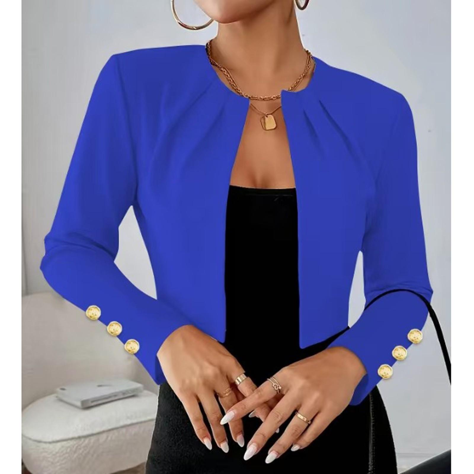 

Женский повседневный однотонный приталенный пиджак-костюм с плиссированным воротником и длинными рукавами XL синий