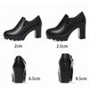 6.5cm 8.5cm Elegant Black Block High Heels Shoes Deep Mouth Spring 2025 Thick Platform Pumps Soft Leather for Office Model Work