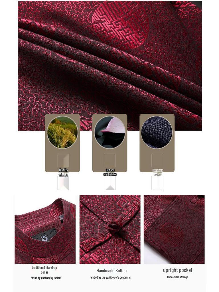 Men's Autumn Stand Collar Tang Suit Jacket - Long Sleeve Casual Coat for Middle-Aged & Elderly