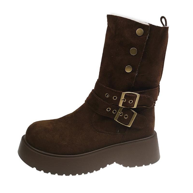 Women's Large Size Soft Sole Winter Warm Fur One Snow Boots Padded Lined Ankle Boots Anti-slip Hiking Sports Cotton Boots Martin Boots