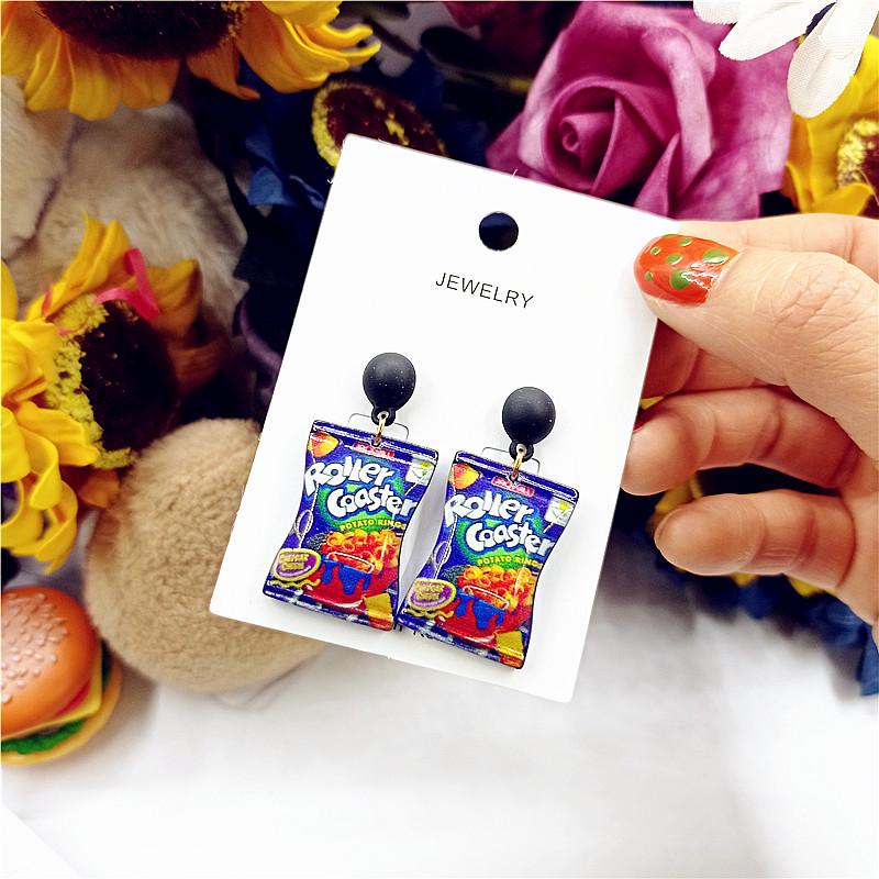 Shokugan Series Japanese Potato Chip Earrings - 925 Silver Cartoon Puffed Snacks for Women.