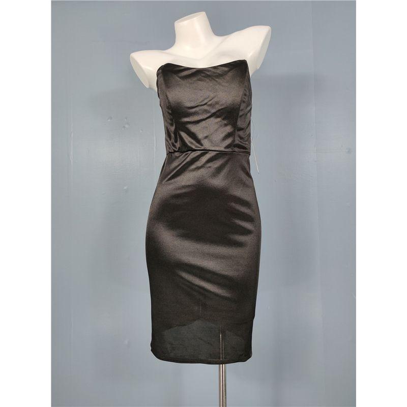 

Export Single Lu Home Smooth Texture Satin Fishbone Hair-Styling Tube Top Backless Waist Trimming Slim Looking Sheath Dinner Suit Black M