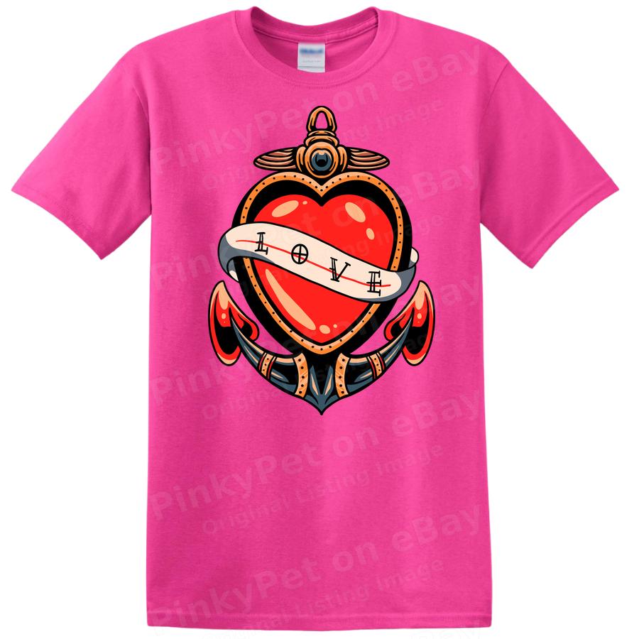 Liebesherz Tattoo Style T-Shirt Vintage Matrosen T-Shirt Niedliches Grafikdesign