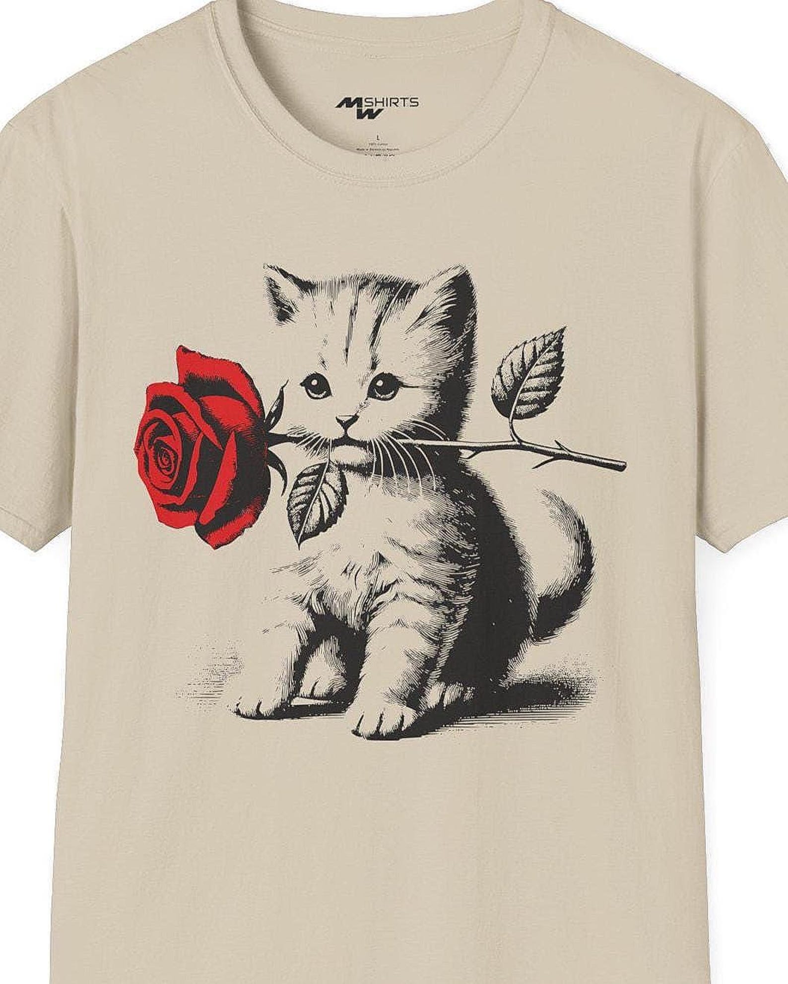 Vintage Kitten & Rose T-Shirt: Retro Cat Lover Graphic Tee S