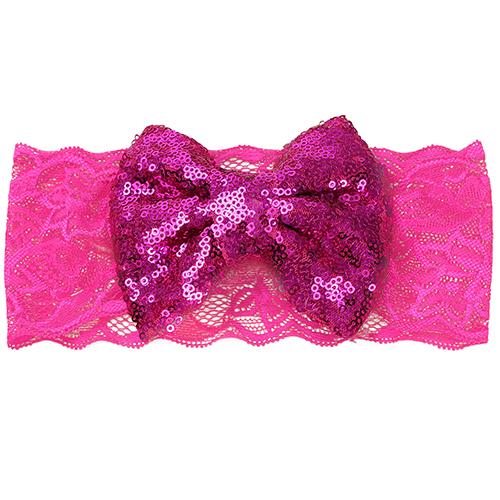 Barn Baby Girl Paljett Spets Bowknot Hårband Blinkande Turban Pannband Pannband